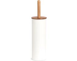 ZELLER WC/Toiletborstel in houder - bamboe hout - wit - H38 x D10 cm