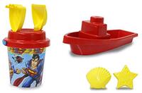 Jamara Superman Zandemmerset, boot en emmer, 7-delig, officieel gelicentieerd, emmer, schep, handrechen, 2 vormpjes, boot, zandzeef