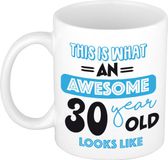 Bellatio Decorations Mok 30 jaar - Blauw - Keramiek - 300 ml