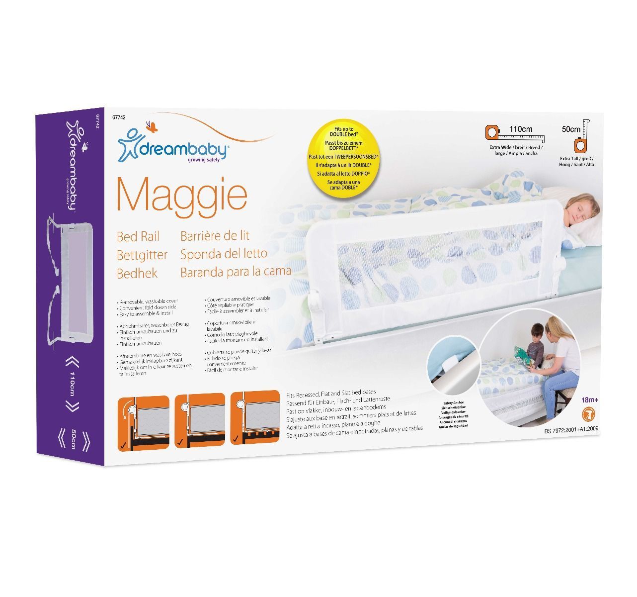 Dreambaby Maggie Neerklapbare bedbescherming Wit 110 cm