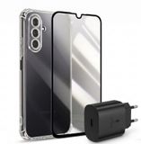 Avizar Pack d'accessoires Galaxy A16 : Coque de protection avec protecteur d'écran en verre et chargeur USB-C 25W, Transparent