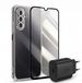 Avizar Pack d'accessoires Galaxy A16 : Coque de protection avec protecteur d'écran en verre et chargeur USB-C 25W, Transparent