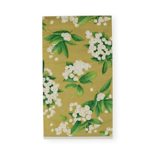 Caspari Kerst Berry Paper Gastendoek Servetten - Goud & Wit - 15 Per Pakket
