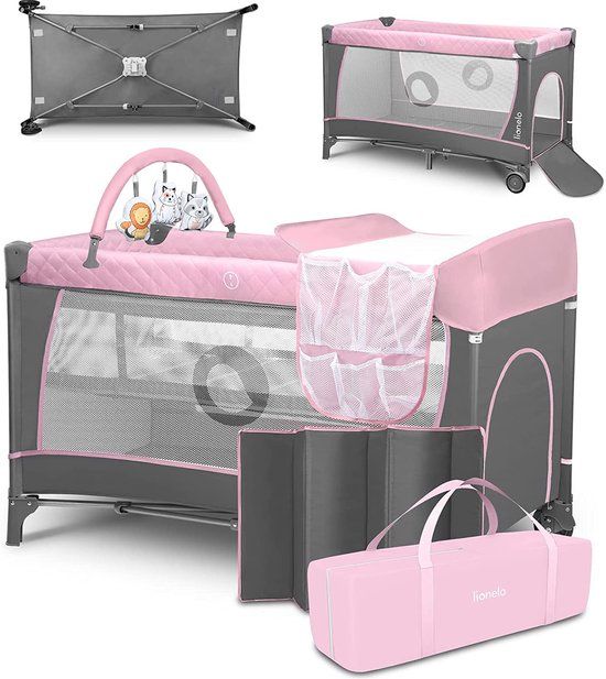 Lionelo Flower - Meegroeibed - Co-sleeper - Grijs/Roze - 2in1