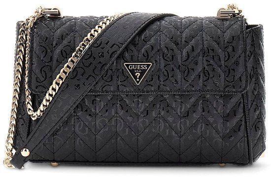 GUESS schoudertas Stacey Convertible Xbody Flap Black zwart