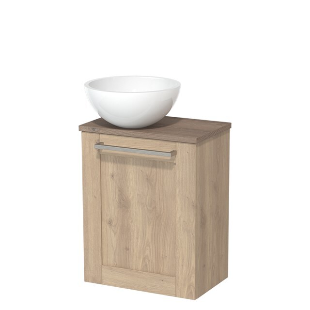 Maxaro Toiletmeubel met Waskom Mineraalmarmer Modulo Lichtbruin Eiken Kader 41 cm Middenbruin Eiken Blad