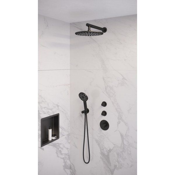 Saniclass Brauer Zwart Thermostatische Inbouwdoucheset 30cm Hoofddouche Wandarm 3 Standen Handdouche Mat Zwart