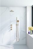 Fortifura Nebbio opbouw regendoucheset – 35 cm gebogen wandarm – 1-stands ronde handdouche – messing geborsteld