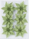 Cosy&Trendy 6x stuks decoratie bloemen rozen groen glitter op ijzerdraad 8 cm