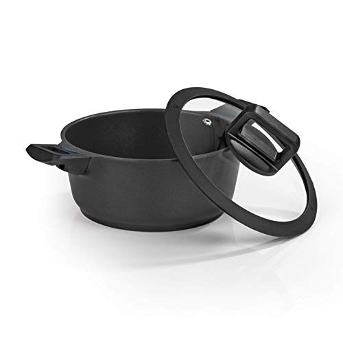 N8WERK Gegoten Aluminium kookpot Midnight Edition | 24 cm | Kleurenwisselende Temperatuurweergave | Deksel met Siliconen rand | Voor alle Kachelsoorten | 3-voudige Ilag-Ultime-afdichting