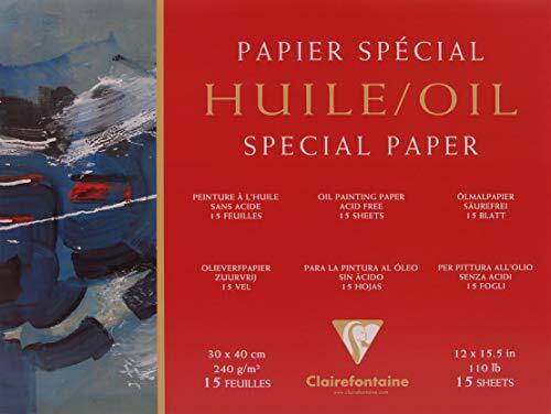 Clairefontaine 96493C Huile Oliepapier blok (4-zijdig verlijmd, 25 vellen, speciaal geschikt voor olieverf, 240 g, 30 x 40 cm) wit