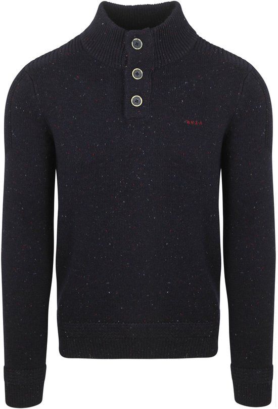 N.Z.A. NZA - Icon navy melange katoenen half button trui - Maat L - Herfst/Winter 2024