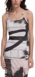 Desigual Robe Femme Beige Sans Manches Col Rond Imprimé Polyester S