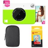 KODAK Printomatic Instant Camera (Groen) Basispakket + Zinkpapier (20 vellen) Etui + Comfortabele halsriem