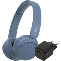 Sony WH-CH520 - Blauw + BlueBuilt Quick Charge Oplader 18W - Zwart