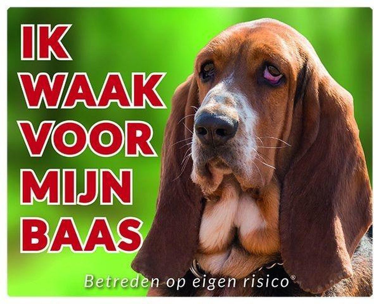 Stickerkoning Engelse Basset Waakbord - Ik waak voor mijn baas