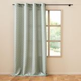 Douceur d'intérieur Gordijn met oogjes (140 x 260 cm), piana salie, polyester, metallic bedrukt