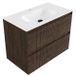 Saniclass Ensemble de meubles de salle de bain - 80x45x61.5cm - Lavabo Flow solid surface blanc - 1 vasque - 1 trou de robinetterie - 2 tiroirs - chêne mat charcoal (bois) SW1420802/SW1174114