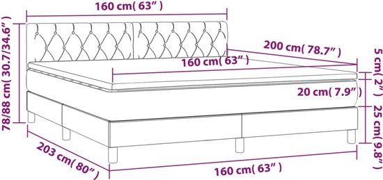 vidaXL Boxspring met matras stof zwart 160x200 cm