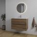 Saniclass Chaci Meuble de salle de bain - 80x46x55cm - lavabo en céramique blanc - 1 vasque ovale - 1 trou pour robinet - 2 tiroirs - miroir rond avec éclairage - noyer (bois)