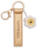 Merkloos / Sans marque NICI Sleutelhanger Imitatieleer met Bloem en Geluksboodschap - Goud