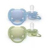 Philips Avent Ultra Soft – Superzachte siliconen fopspeen (0-6 mnd) – Blauw en groen – 2 stuks
