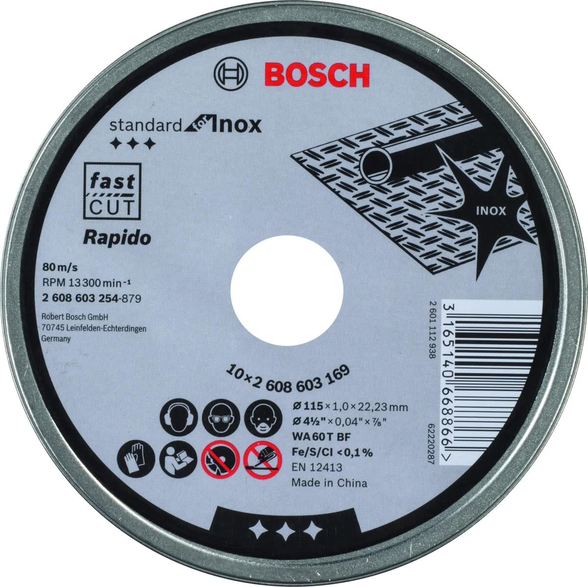Bosch Bosch Doorslijpschijf recht Standard for Inox - Rapido 115mm - 10stuks