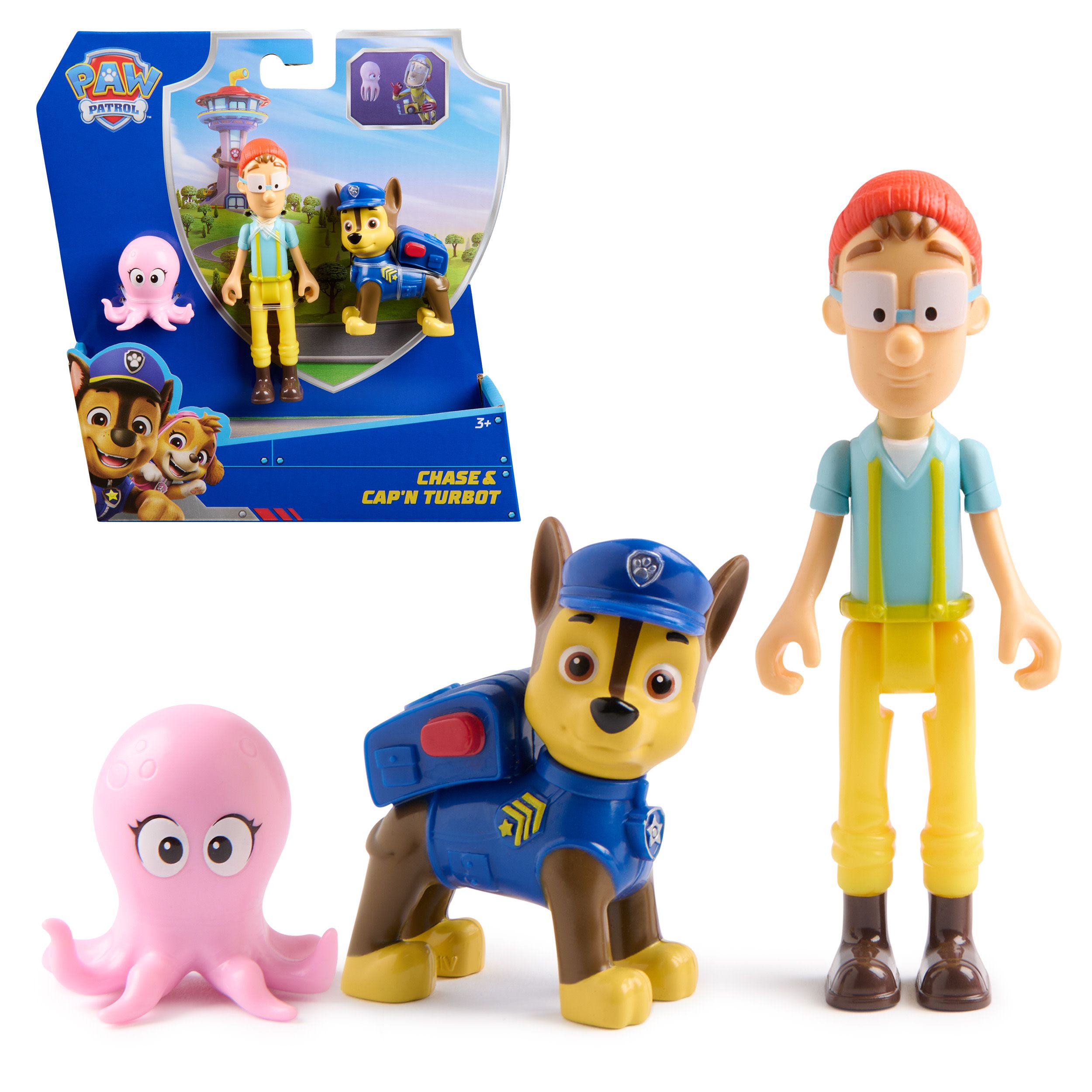 Spin Master PAW Patrol Speelfigurenset met 3 verzamelfiguren van Chase, Kapitein Turbot en baby-octopus