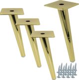 Set de 4 pieds de meuble inclinés, couleur or, de 20 cm