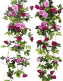 2 stuks 240 cm lange tweekleurige kunstrozenslinger-ranken, hangende zijden bloemen, kunstbloemen voor buiten- en binnen