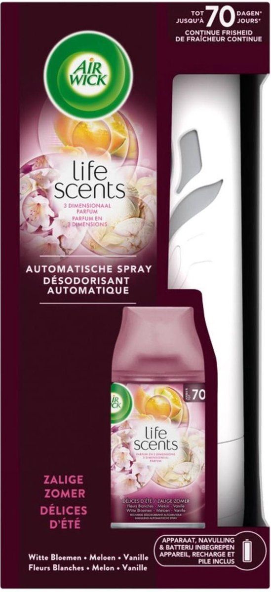 Airwick Life Scents Automatische Luchtverfrisser Zalige Zomer Apparaat + Navulling Witte Bloemen, Meloen, Vanille