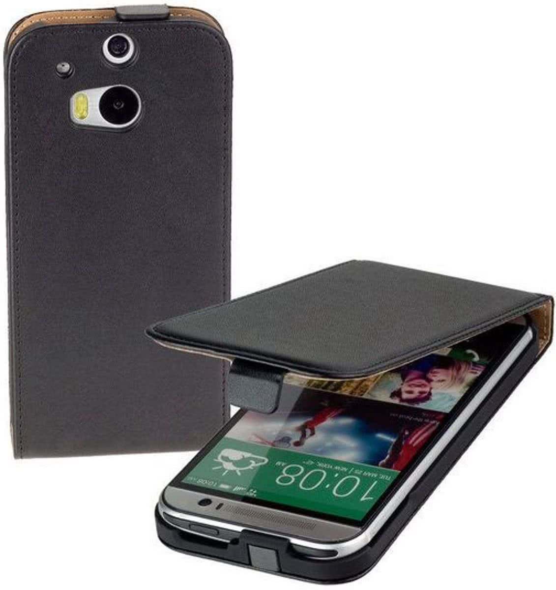 LELYCASE Zwart Eco Leather Flip case HTC One M8 hoesje