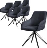 ML-Design Set van 6 draaibare eetkamerstoelen antraciet stof met rugleuning en armleuningen