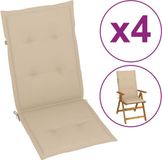 vidaXL Tuinstoelkussens 4 stuks hoge rug 120x50x3 cm stof beige