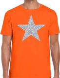 Bellatio Decorations De Ster van de show - verkleed t-shirt - oranje - met zilveren ster in glitters - heren - glamour - Disco M