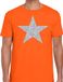 Bellatio Decorations De Ster van de show - verkleed t-shirt - oranje - met zilveren ster in glitters - heren - glamour - Disco M