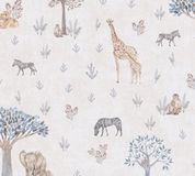 A.S. Création Jungle Dieren Behang | Avonturenkamer - Beige Geel Grijs - Vliesbehang - 1005 x 53 cm