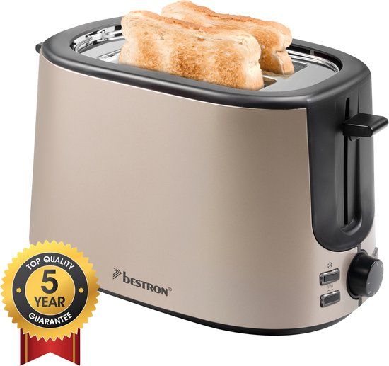 Bestron Broodrooster ATS1000SAT - 1000W - 7 Bruiningsniveau's - 2 Broodsleuven voor 2 boterhammen - Beige - 5 jaar garantie