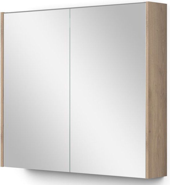 Maxaro Modulo Spiegelkast - 80x70cm - Lichtbruin Eiken - Met Verlichting