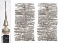 Merkloos / Sans marque Kaemingk B.V. Kerstboomversiering set parel/champagne piek en 2x folieslingers set