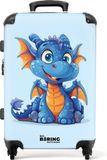 NoBoringSuitcases.com - Grote koffer - Portret van een jong, blauw-oranje draakje - Kinderkoffer jongen - Reiskoffer met 4 wielen - Trolley op wieltjes - Rolkoffer groot kinderen - 72 liter - Ruimbagage valies 20kg