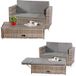 Mucola Meubles de jardin en poly rotin Lounge Fauteuil Canapé Banc Table Repose-pieds pliable Set de jardin en rotin Outdoor - Gris