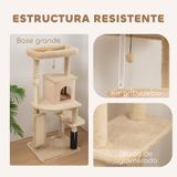 StarTech Kattenkraboom - Klimboom met krabpalen - 44x34x104 cm - Meerdere niveaus - Borstel, hangende ballen, krabmat - Beige