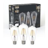 EGLO set van 3 filament led lampen met E27 fitting | Edison vintage gloeilampen helder, 4 watt per stuk, warm witte lichtbron, 2700 K, 470 lumen, retro lampjes ST64, Ø 6,4 cm