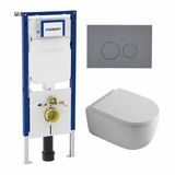 Geberit QeramiQ Dely Swirl Toiletset - 36.3x51.7cm - Geberit UP720 Duofix Sigma inbouwreservoir - 35mm zitting - bedieningsplaat licht grijs - ronde knoppen - mat wit
