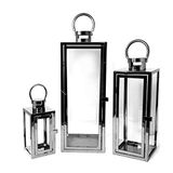 Allgala 3-PC Set Jumbo Luxe Moderne Indoor/Outdoor Hurricane Kaars Lantaarn Set-Cuboid Zwart-HD90413