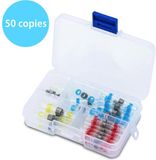 Intirilife Soldeeraansluitdoos in 4 maten, krimpkousen in verschillende maten, etui met transparante soldeerhulzen met soldeertin in 4 kleuren, Doos van 50, Krimpkous set