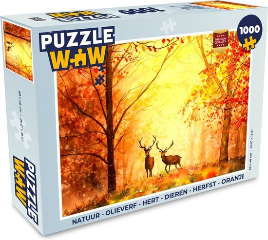 MuchoWow Puzzel Natuur - Olieverf - Hert - Dieren - Herfst - Oranje - Legpuzzel - Puzzel 1000 stukjes volwassenen - Sinterklaas cadeautjes - Sinterklaas voor grote kinderen