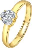 Lucardi Dames Ring hartvorm zirkonia - Ring - Cadeau - 14 Karaat Goud - Geelgoud