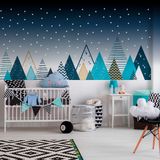 Ambiance Muurstickers voor kinderen - Gigantische muursticker met Scandinavische bergen, Tipika-gebergte + 100 glow-in-the-dark sterren - 40x65 cm